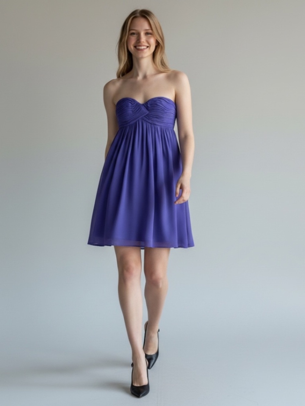 Purple Strapless Sweetheart Chiffon Cocktail Mini Dress Built-in Bra Sz S